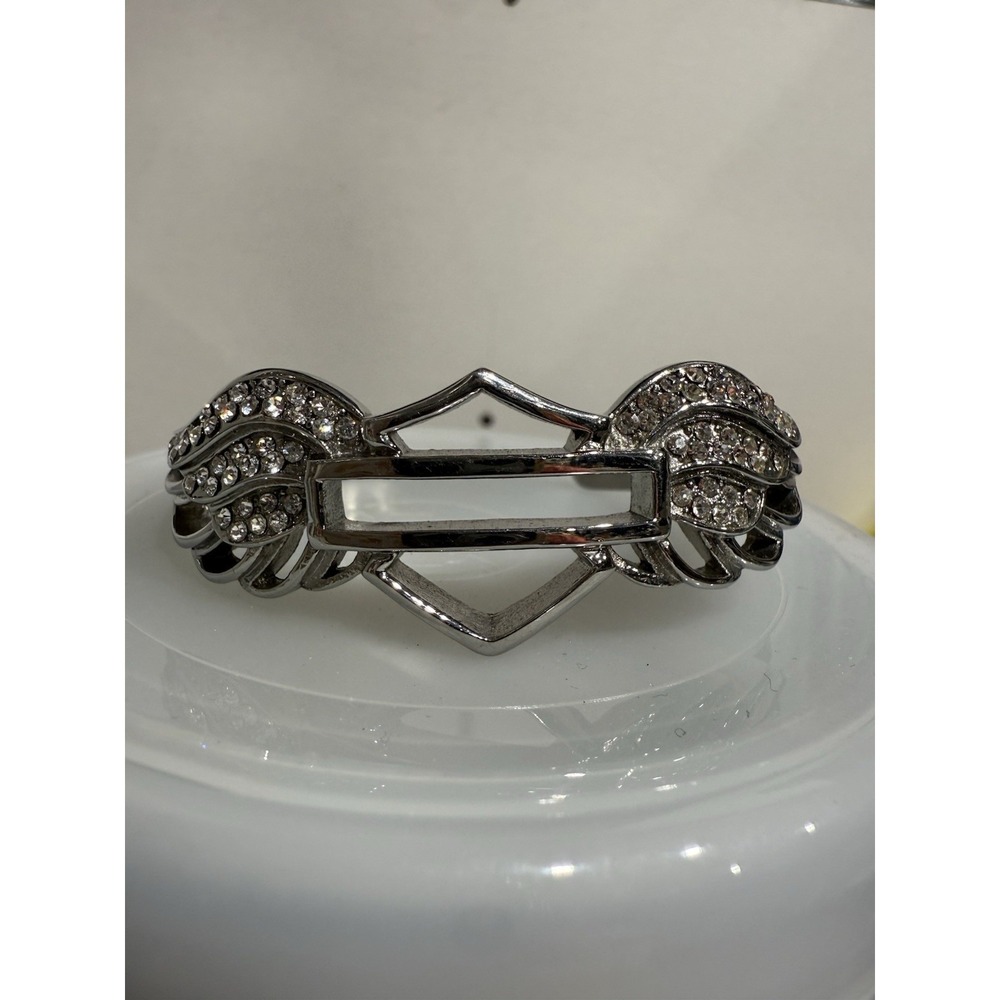 Vintage Harley Davidson Wing Stainless Motorcycle Cuff Bracelet Rhinestones